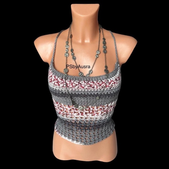 Tops - Crochet Tank Top with Strap Back